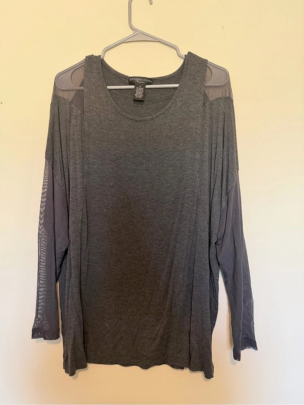 Design History Mesh Sleeve Top Size 1X in Gray